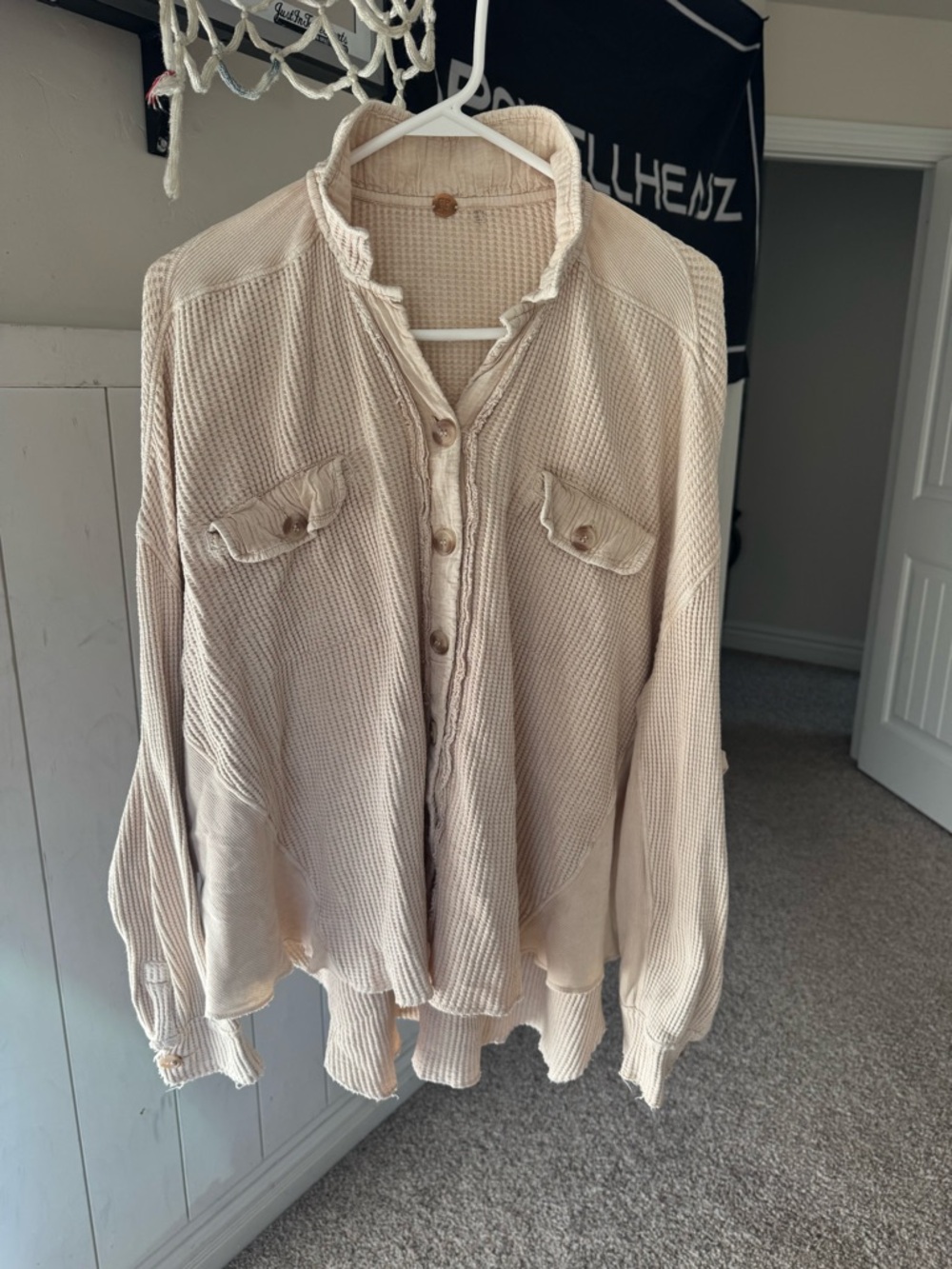 Free People Waffle Knit Button-Front Women's Top in Cream